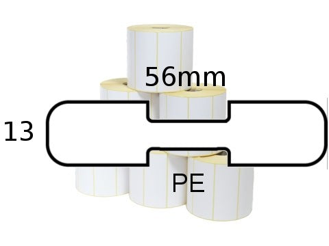 Etiketten - 8000D Jewelery(ThermoDirekt), Schmuck Juwelier-Polypropylen-Etikett ohne Flügel, gestrichen weiss, 56 x 13mm, D102mm, Kern 25mm