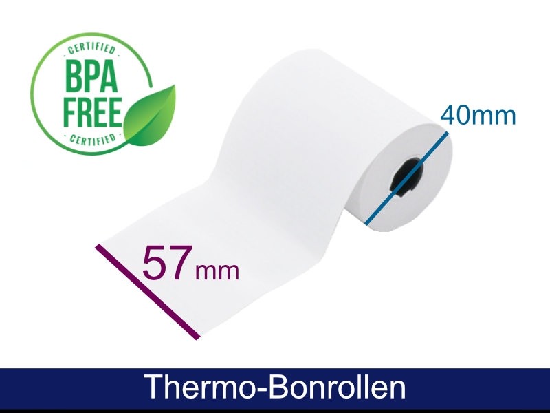 Thermorolle - 57 40 12 (B/D(max.)/K) mit Lastschrifttext, 18m, 48g