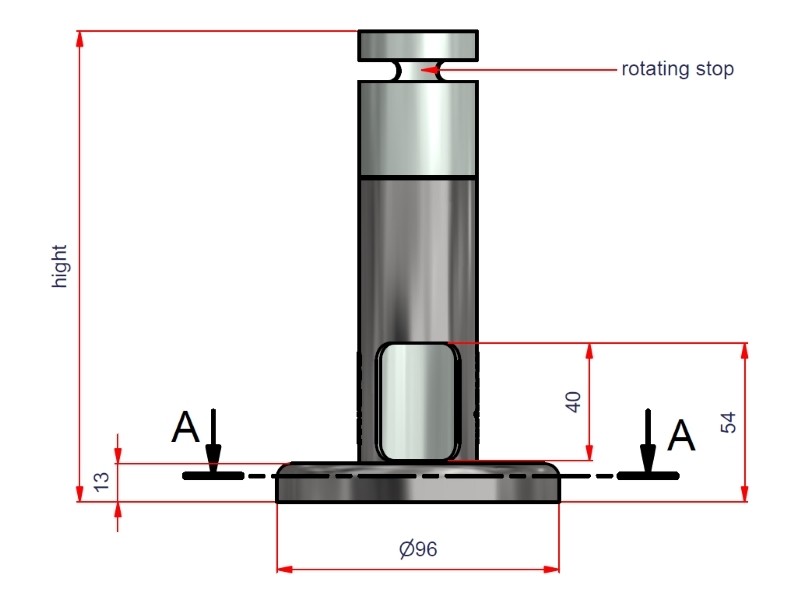 Sockel - Rohrdurchmesser 40mm, Höhe 180mm, Kabelausschnitt oben für FlexiStand