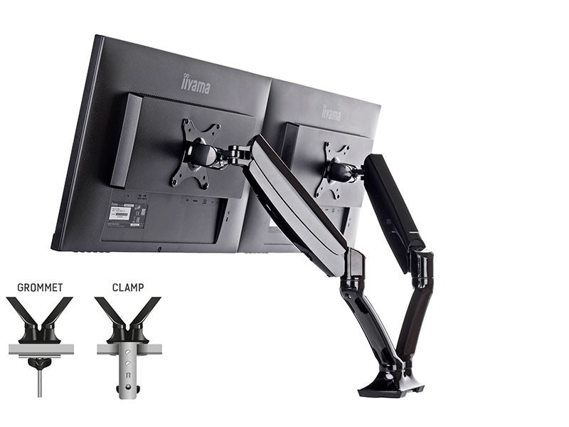 Dual-Monitorhalterung mit Gasdruckfederarm für 2 Displays bis 27"