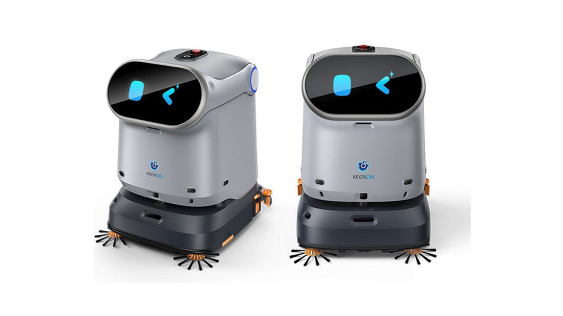 Keenon KLEENBOT C40S Reinigungsroboter in Front- und Schrägansicht mit Seitenbürsten