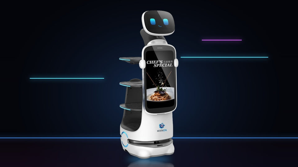 Keenon DINERBOT T10 Servierroboter mit vier Ebenen und großem Werbedisplay