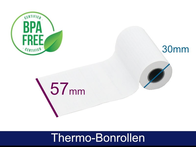 Thermorolle - 57 30 12 (B/D(max.)/K) mit Lastschrifttext, weiss, 9m