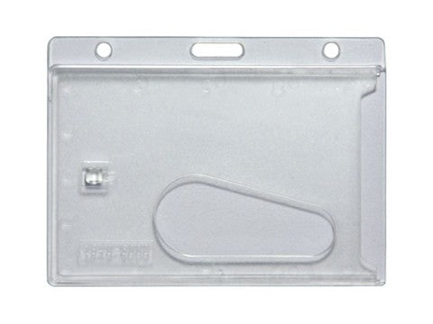 Kartenhalter/Kartenhülle aus Hartplastik für Plastikkarte mit Loch für Lanyard/Band (z.B. als Namensschild)  hoizontal, transparent  (VPE 100 Stk)