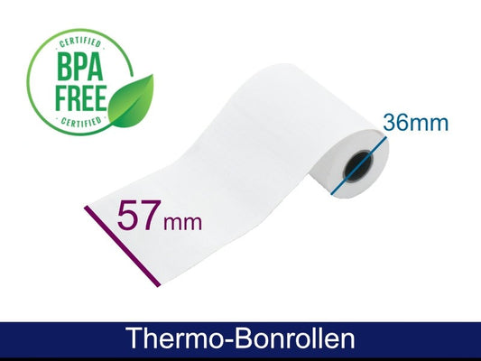 Thermorolle - 57 36 12 (B/D(max.)/K) mit Lastschrifttext, weiss, 12m