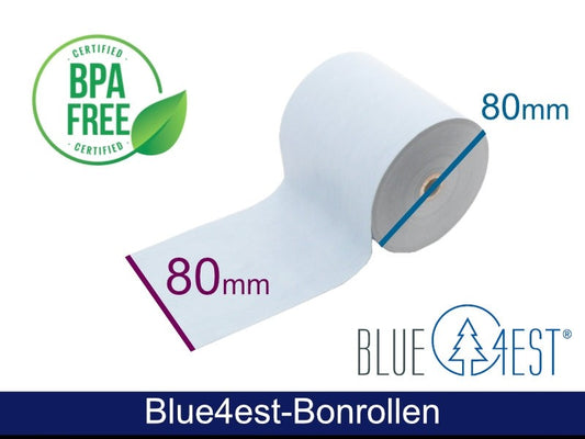 Thermorolle - 80 80 12 (B/D(max.)/K) Blue4est® (Blau) Ökopapier, 80m, 52g, 35 Jahres Qualität, lebensmittelverträglich, 30 Rollen/VPE