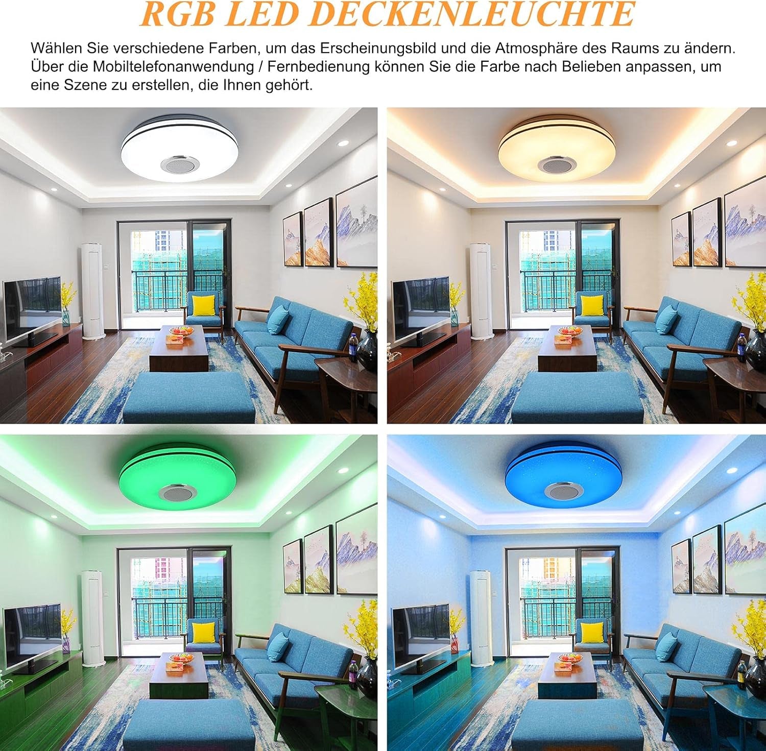 36W LED Deckenleuchte Dimmbar Mit Bluetooth Lautsprecher, Fernbedienung Und App-Steuerung, LED Deckenlampe Mit RGB Farbwechsel, Musik Für Schlafzimmer Kinderzimmer Wohnzimmer