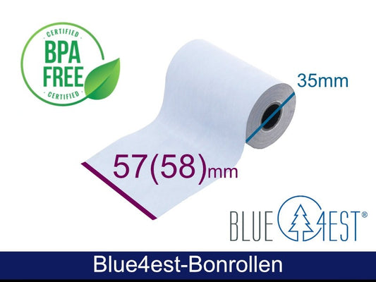 Thermorolle - 57(58) 35 12 (B/D(max.)/K) 14m, Blue4est® (Blau) Ökopapier, mit Lastschrift-Text