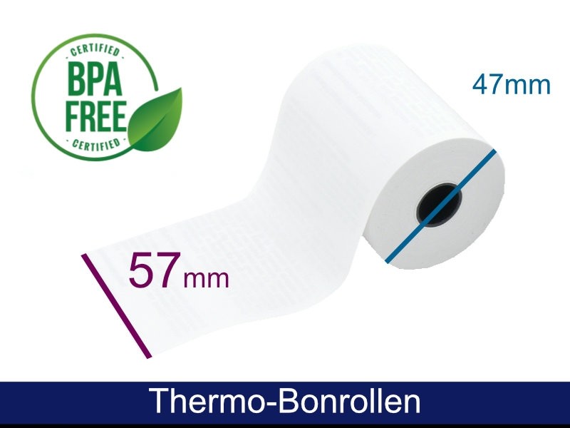 Thermorolle - 57 47 12 (B/D(max.)/K), mit Lastschrifttext, 25m, 48g