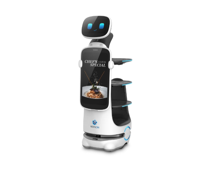 Keenon T10 – Serviceroboter mit Display-Gesicht, Frontansicht (Herstellerbild)