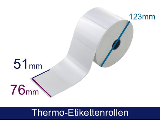 Etikettenrolle Polyester Silber matt (Nr. 84B), 76 x 51mm, Kern 25mm, Durchmesser 123mm, permanent haftend, ca. 1523 Etiketten/Rolle