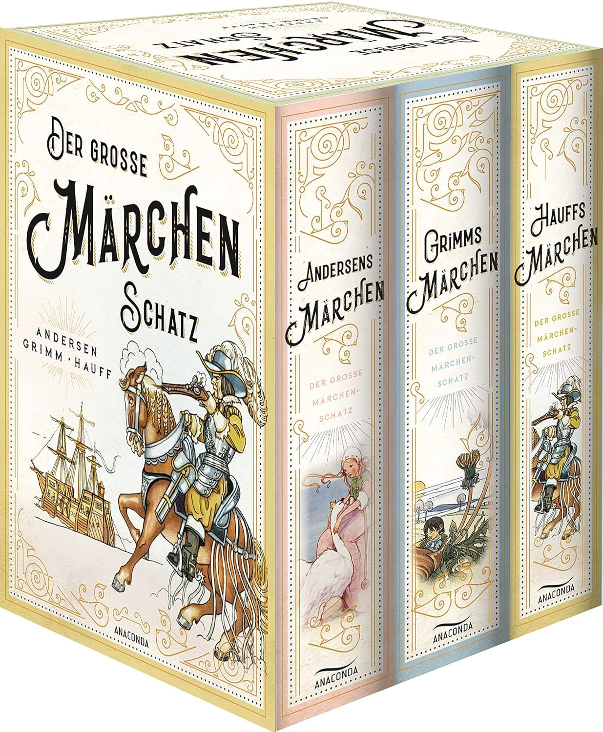 Der Große Märchenschatz (Andersens Märchen - Grimms Märchen - Hauffs Märchen) (3 Bände Im Schuber): Schmuckkassette Mit Goldfolienprägung, Illustriert, Für Märchenliebhaber Und Sammler