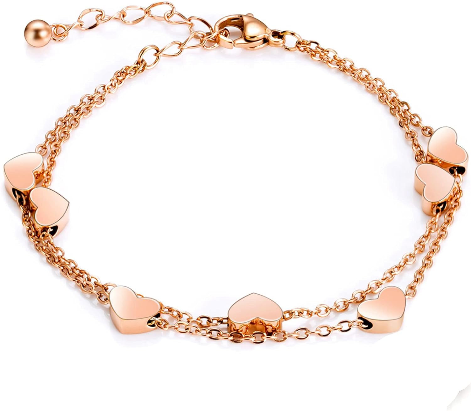 Rosegold Herzen Damen Armband Layered Armband Mit Herz Anhängern Doppelt Kette Armband Für Frau Armkette Edelstahl Bracelet Aus Titan