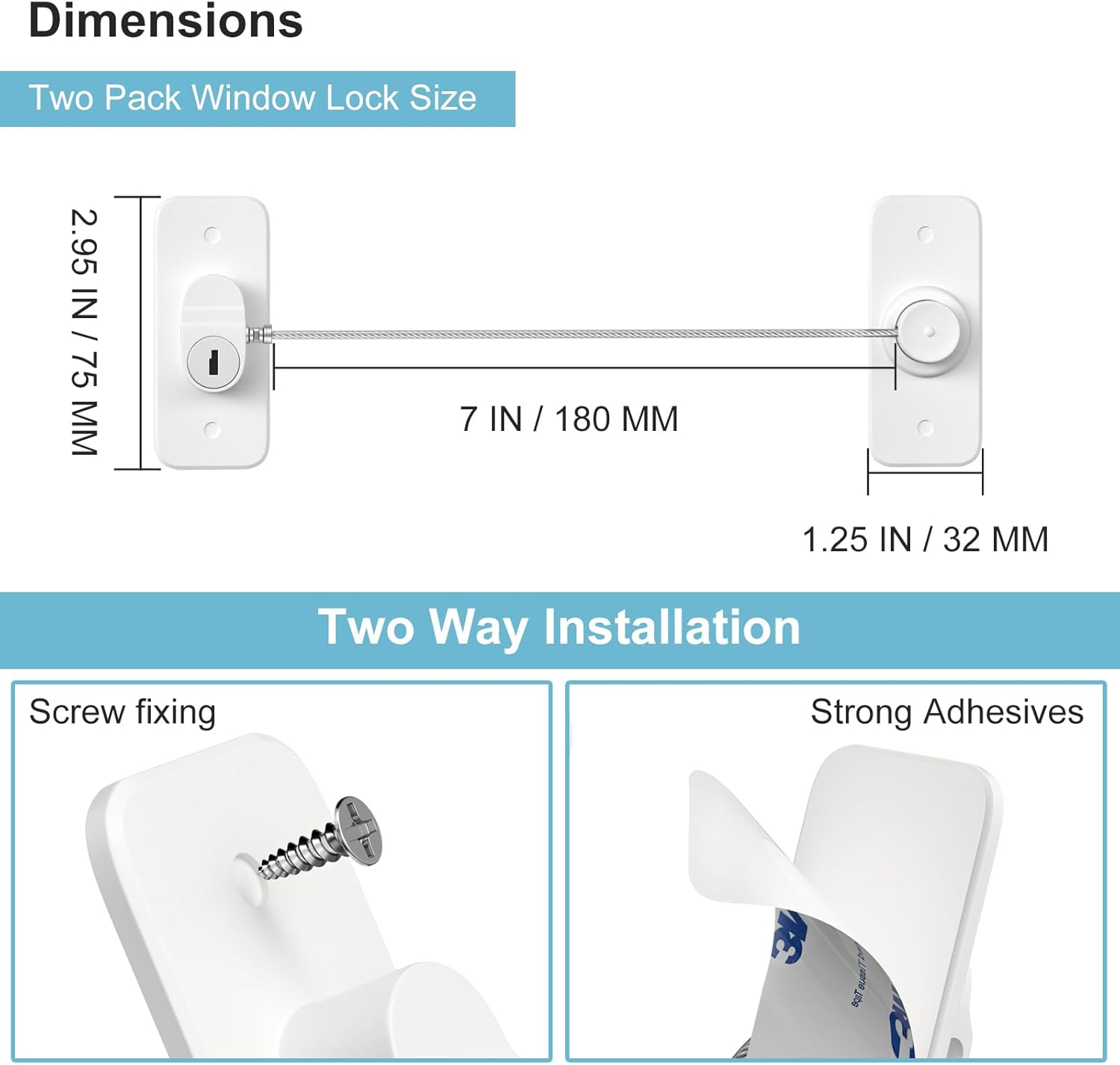 Kindersicherung Kinder Ohne Bohren, Kabelschloss Für Fenster, Kühlschrank Schloss, Schrank Kindersicherung, 2 Stück Fenster Öffnungsbegrenzer, Child Pet Child Safety Cabinet Lock for Childproof