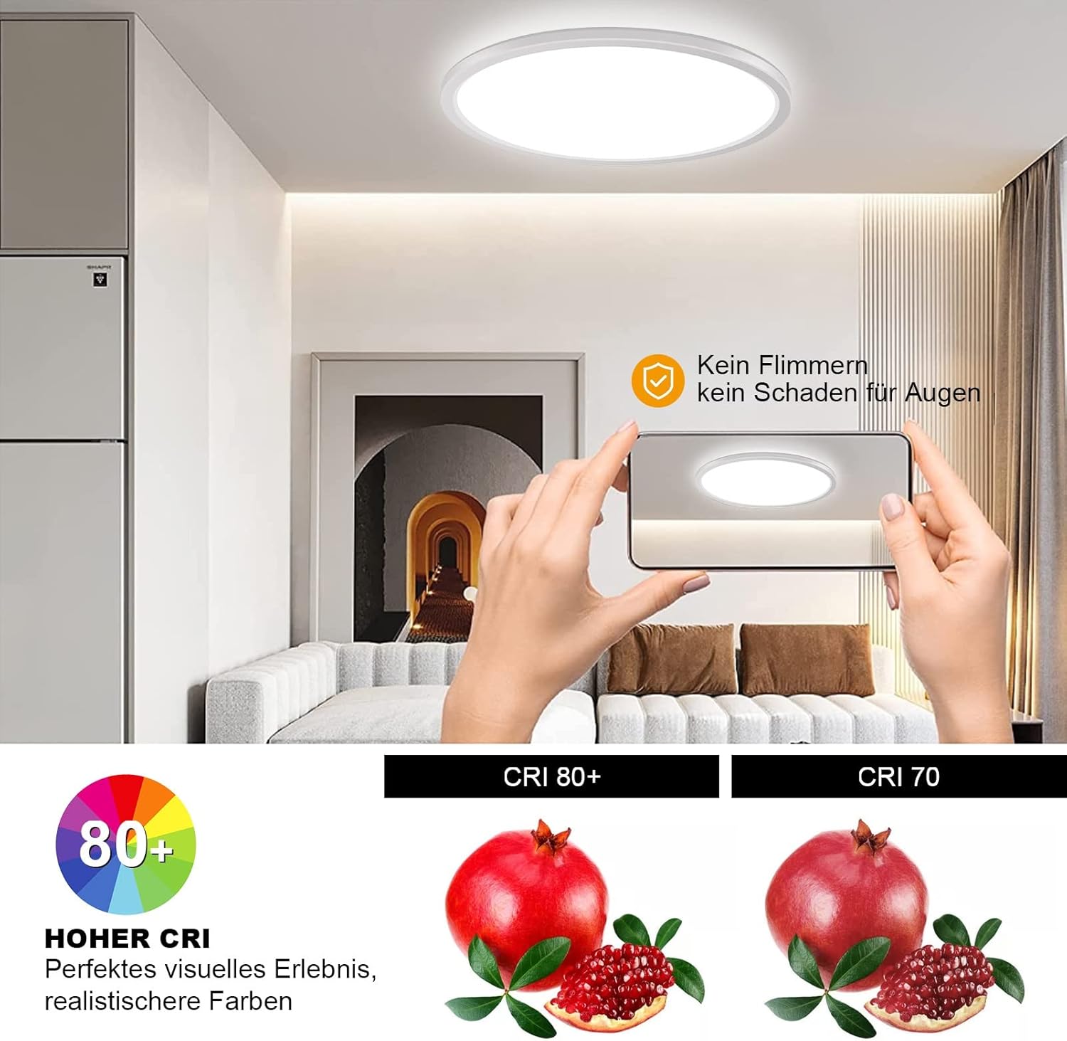 24W LED Sternenhimmel Deckenleuchte Flach Mit Fernbedienung, Dimmbare LED Deckenlampe Mit Einstellbare 3000K-6000K Farbtemperatur Rgb-Hintergrundbeleuchtung, IP54 Wasserdicht, 3200LM