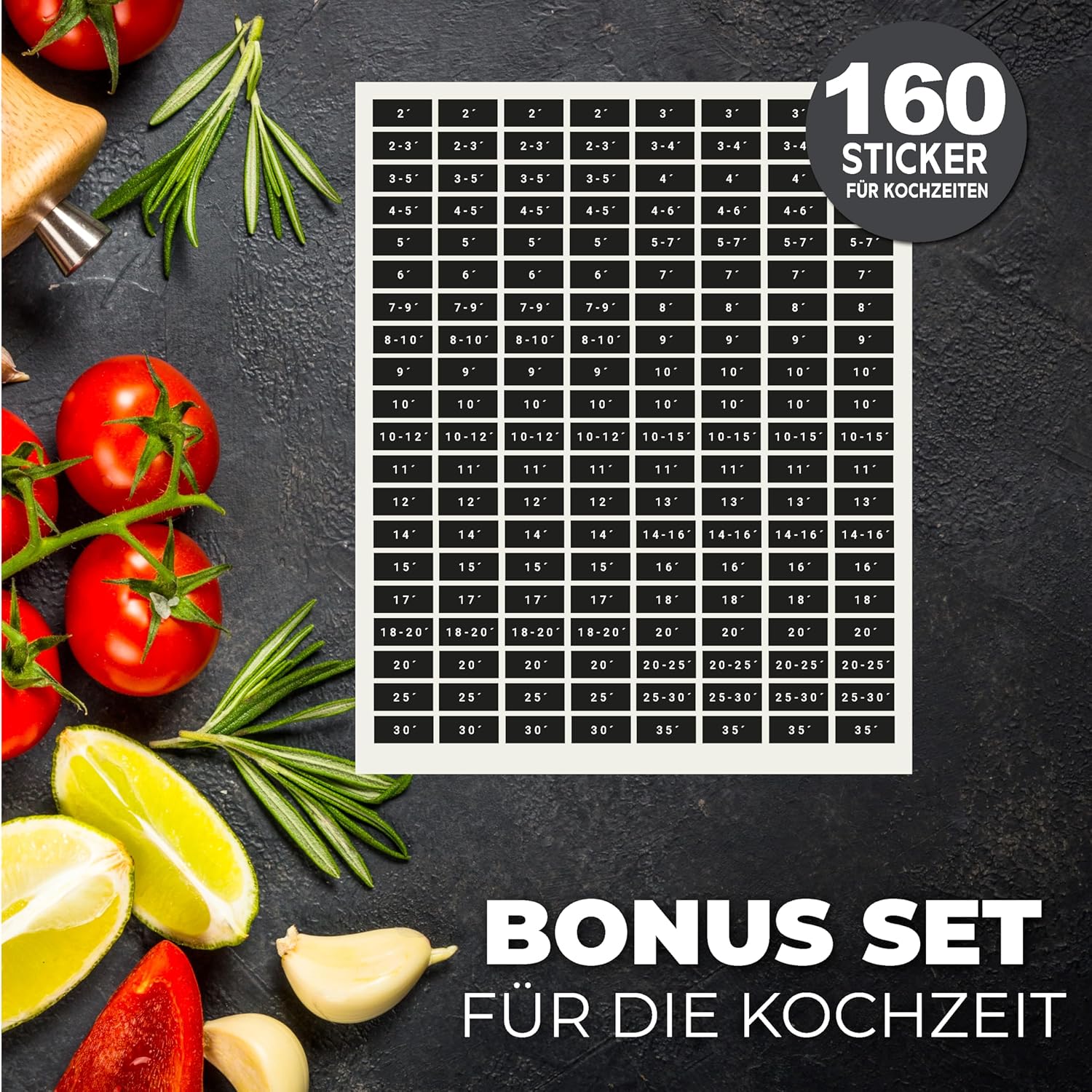 Vorratsetiketten - Küchen XXL Set Schwarz - Selbstklebend (288 Stück) - Aufkleber Rund Minimalistisch - Wasserfest