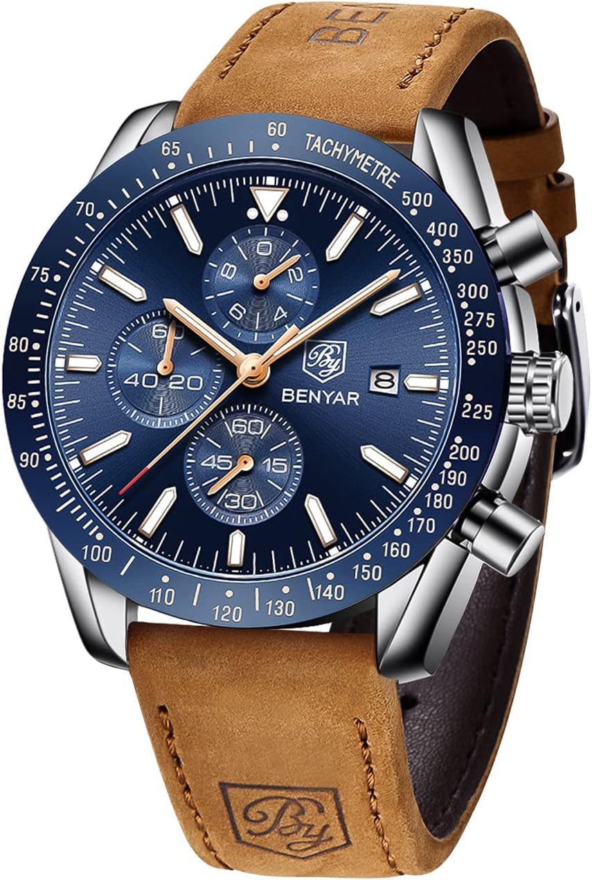 BENYAR Uhren Herren Analog Quarz Chronograph Herrenuhren 30M Wasserdicht Leuchtende Datum Armbanduhr Lässig Business Designer Uhren Klassische Elegantes Geschenk Designer