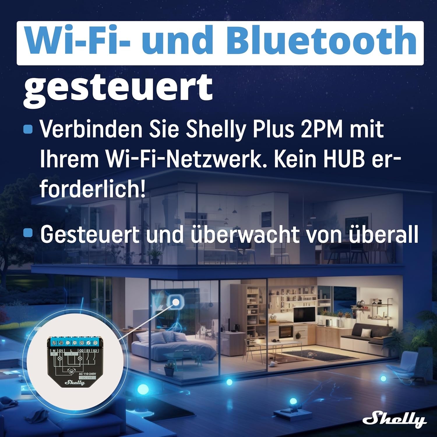 Shelly plus 2PM | Wlan & Bluetooth 2 Kanäle Smart Relais Schalter | Rolladenschalter Mit Stromverbrauchsmessung | Hausautomation | Google Home Alexa Zubehör | Ios Android App