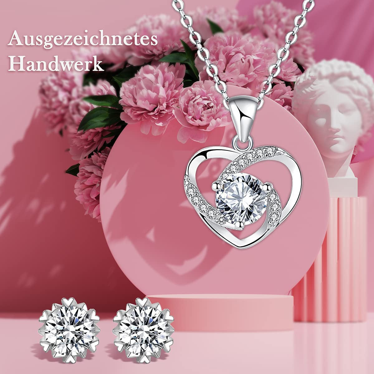 Ewige Echte Rose Mit Herz Halskette Und Ohrringe Aus 925 Sterlingsilber, Infinity Rosen, Schmuck Geschenkbox, Rosenbox Geburtstag, Valentinstag, Hochzeitstag Geschenke Für Sie Freundin Frauen