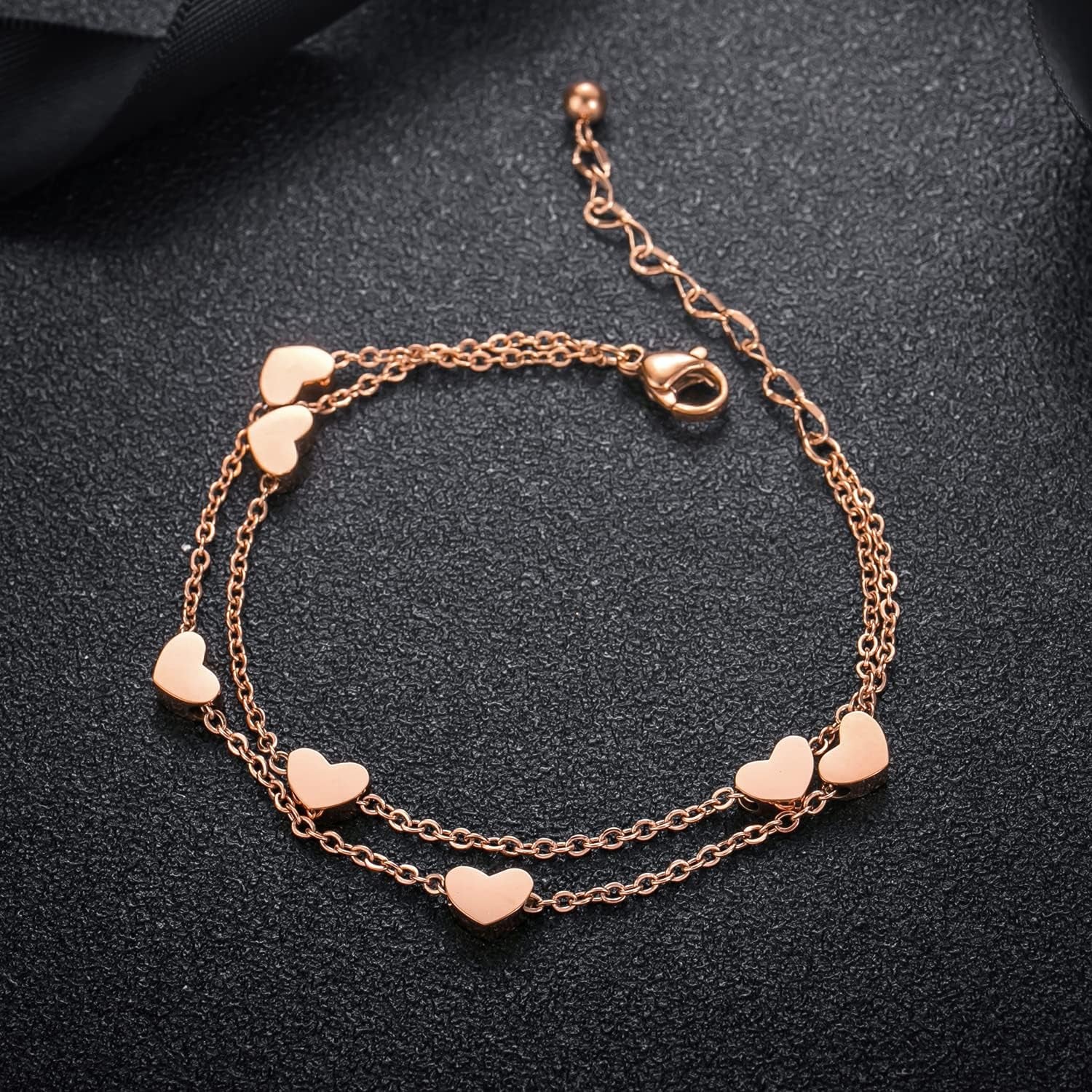 Rosegold Herzen Damen Armband Layered Armband Mit Herz Anhängern Doppelt Kette Armband Für Frau Armkette Edelstahl Bracelet Aus Titan